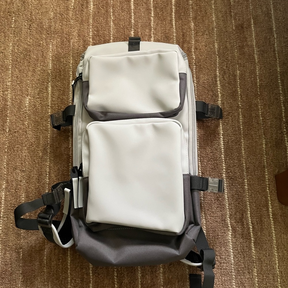 Rains Gray and White Backpack